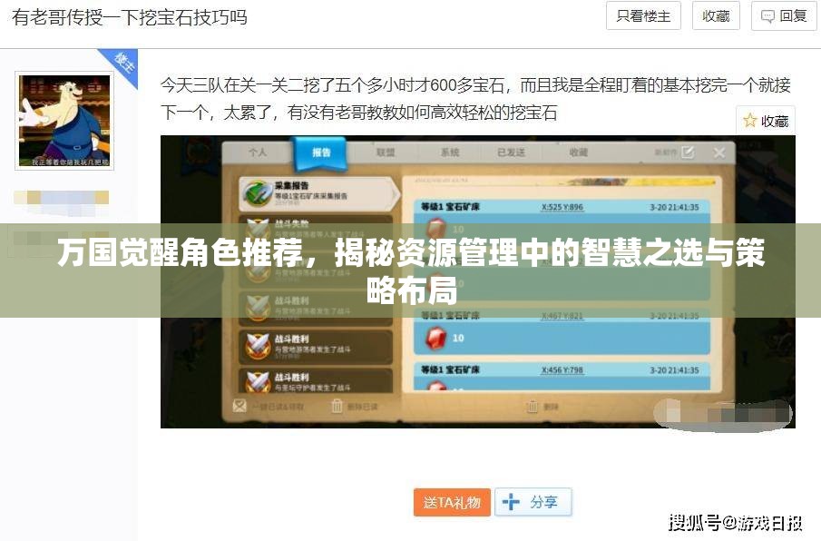 万国觉醒角色推荐，揭秘资源管理中的智慧之选与策略布局