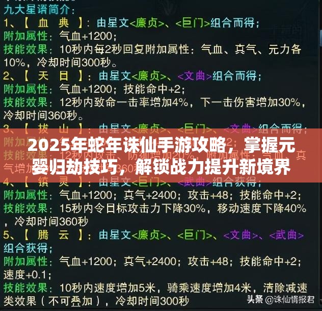 2025年蛇年诛仙手游攻略，掌握元婴归劫技巧，解锁战力提升新境界