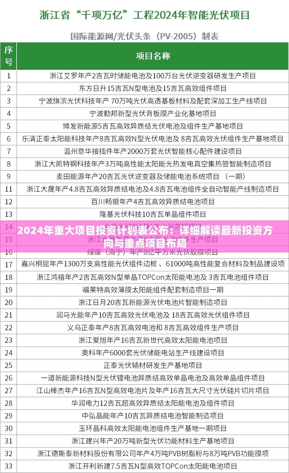 2024年重大项目投资计划表公布：详细解读最新投资方向与重点项目布局