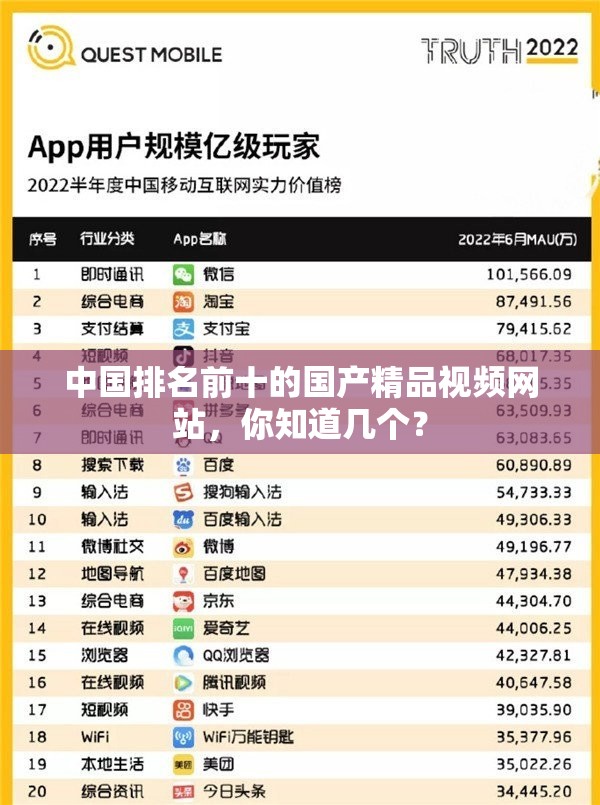 中国排名前十的国产精品视频网站，你知道几个？