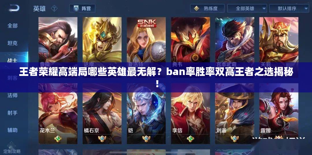 王者荣耀高端局哪些英雄最无解？ban率胜率双高王者之选揭秘！